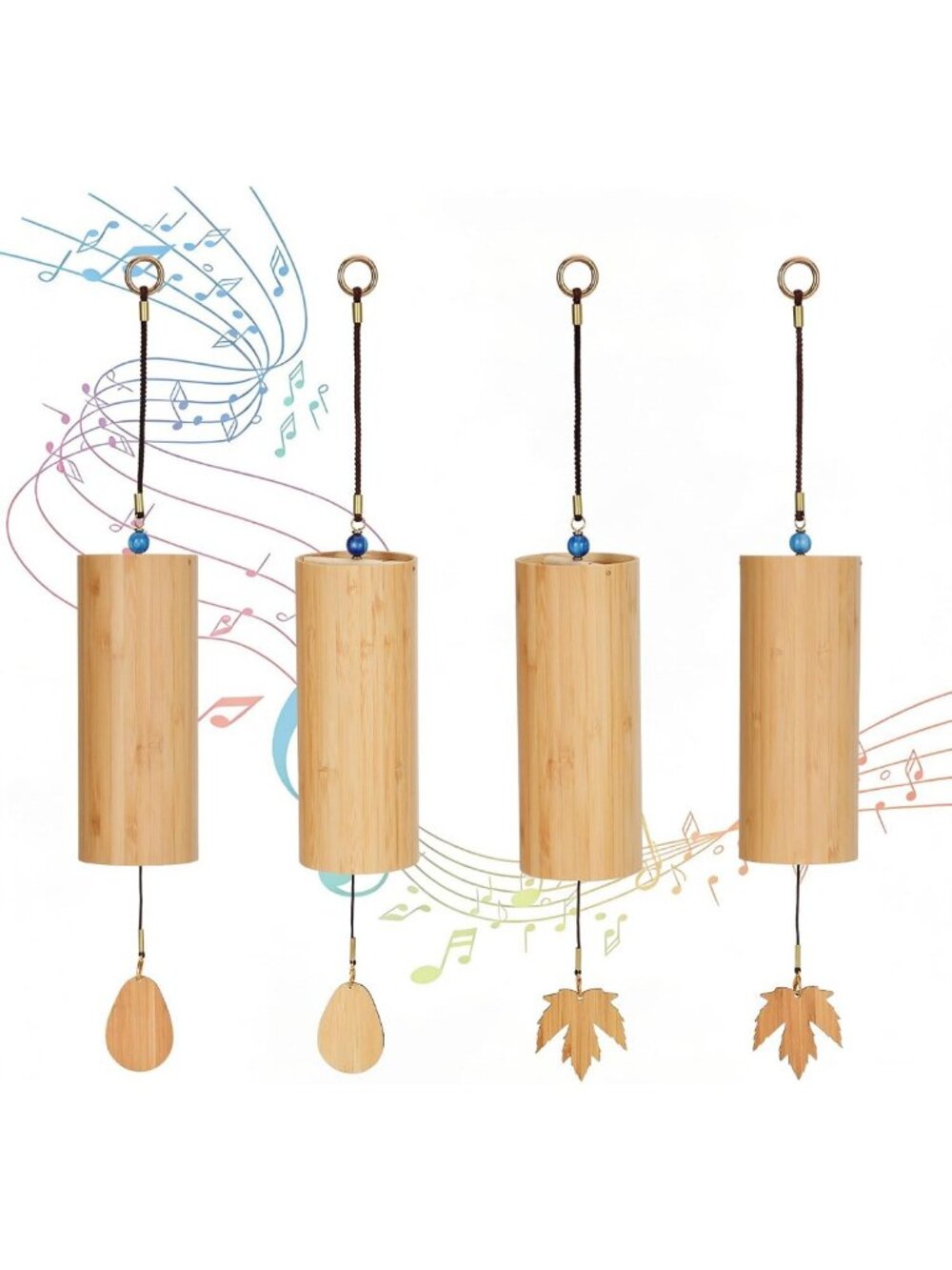 Set of 4 Wind Chimes with Unique Tones & Dual Pendant Designs for Home Decor